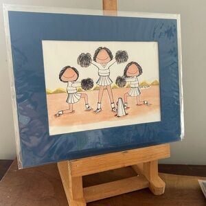 Vintage cartoon Cheerleader Art Print with Blue Frame